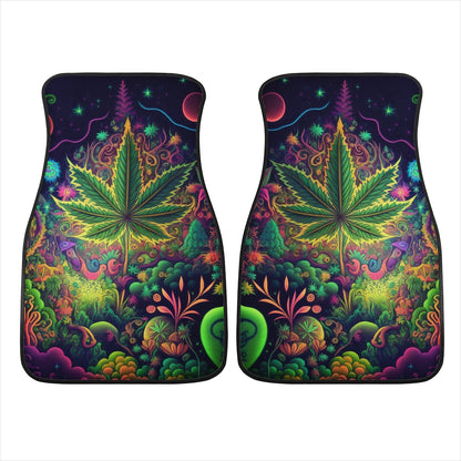 Psychedelic Green Leaf Car Mats - Set of 2 or 4 Car Floor Mats Car Accessories