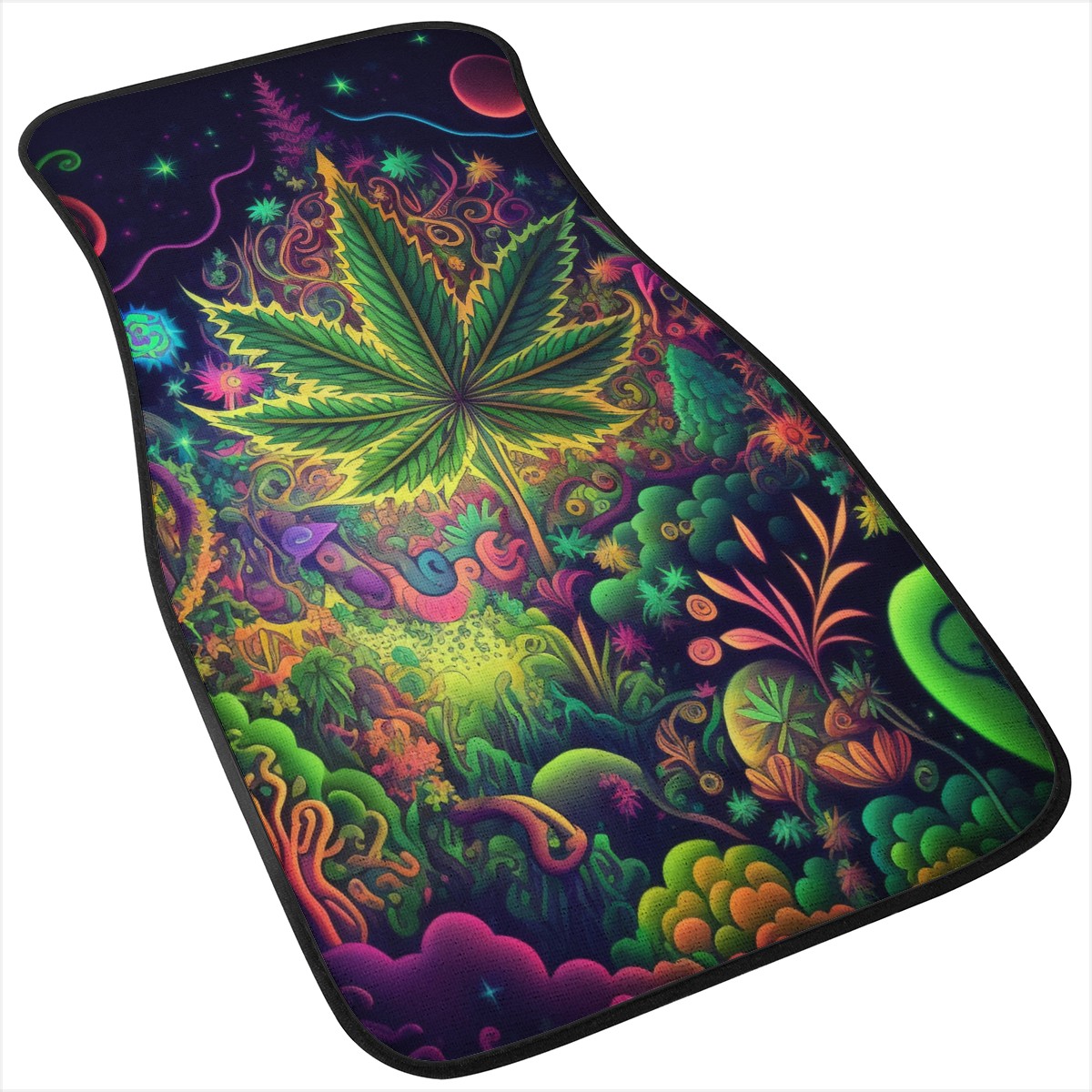 Psychedelic Green Leaf Car Mats - Set of 2 or 4 Car Floor Mats Car Accessories