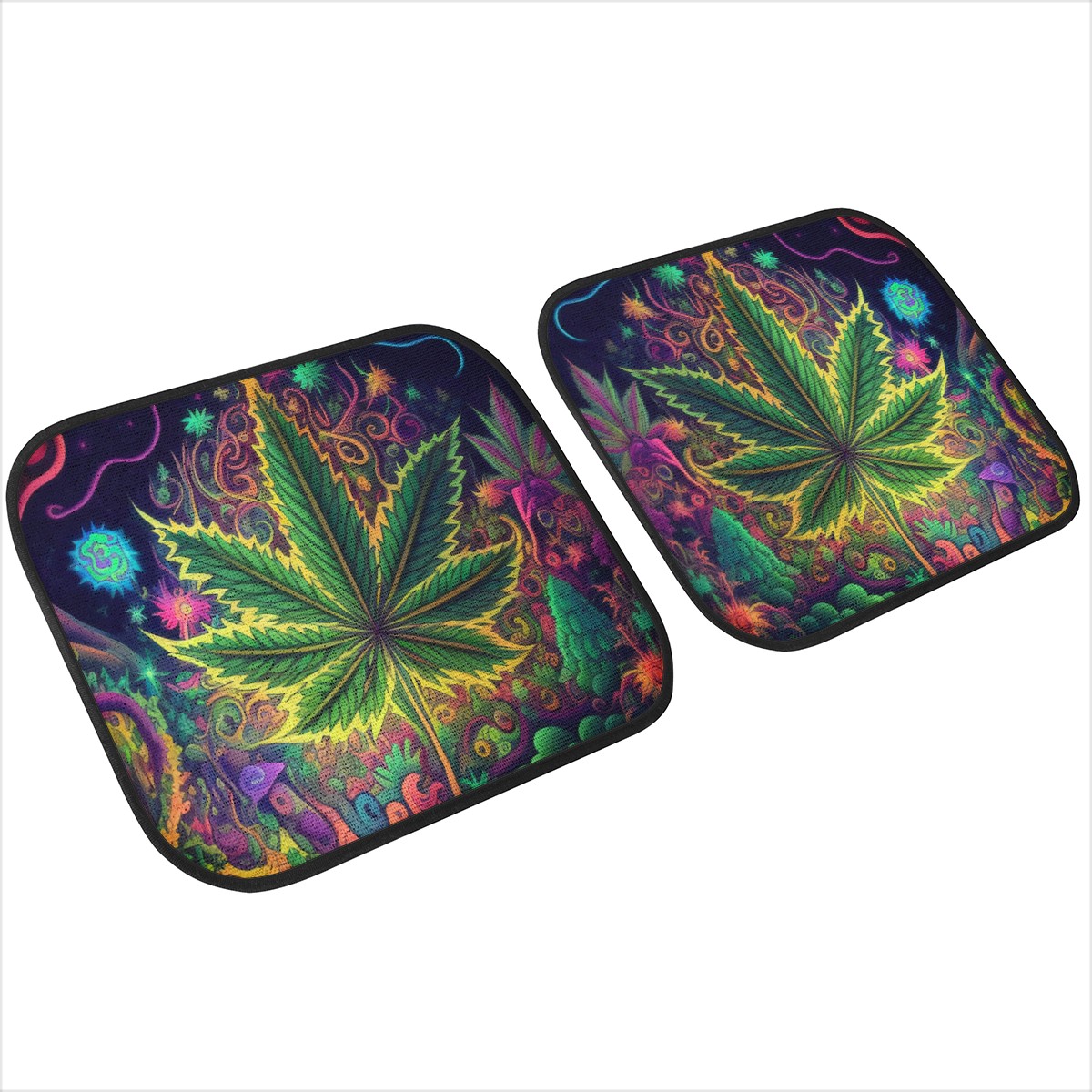 Psychedelic Green Leaf Car Mats - Set of 2 or 4 Car Floor Mats Car Accessories