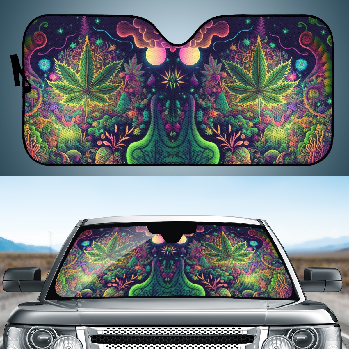 Psychedelic Green Leaf  Auto Sun Shade - Car Shade for Vehicle Windscreen Shield Sun Covers