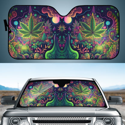 Psychedelic Green Leaf  Auto Sun Shade - Car Shade for Vehicle Windscreen Shield Sun Covers