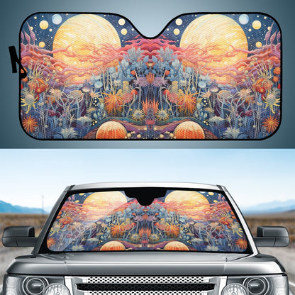 Yellow Moon Scape Auto Sun Shade - Car Shade for Vehicle Windscreen Shield Sun Covers