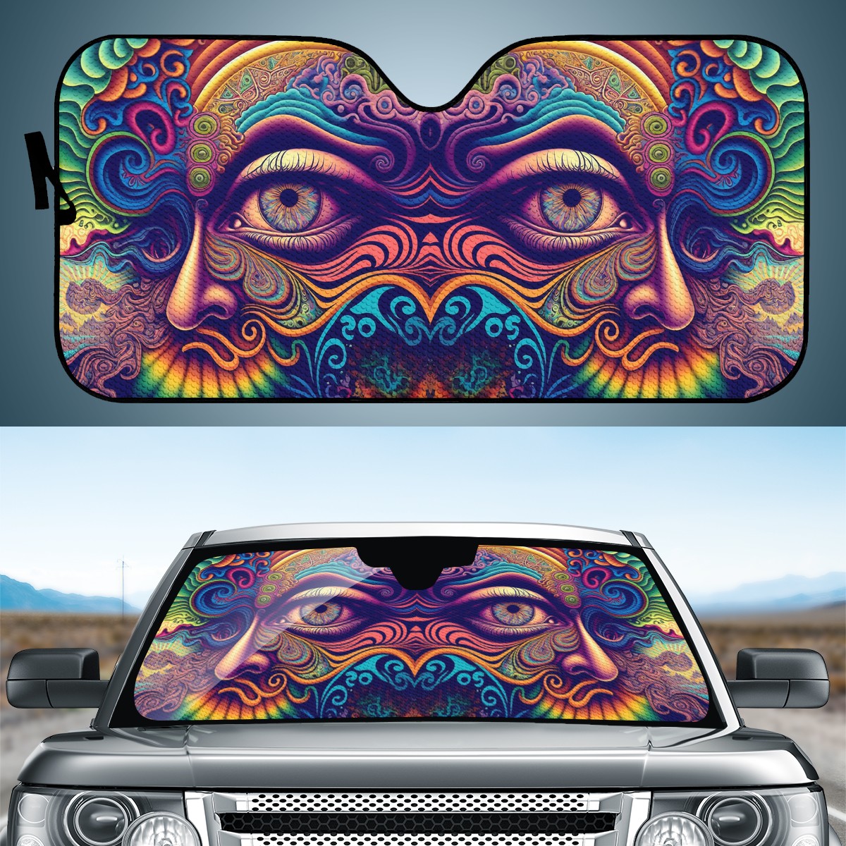 Psychedelic Face Auto Sun Shade - Car Shade for Vehicle Windscreen Shield Sun Covers
