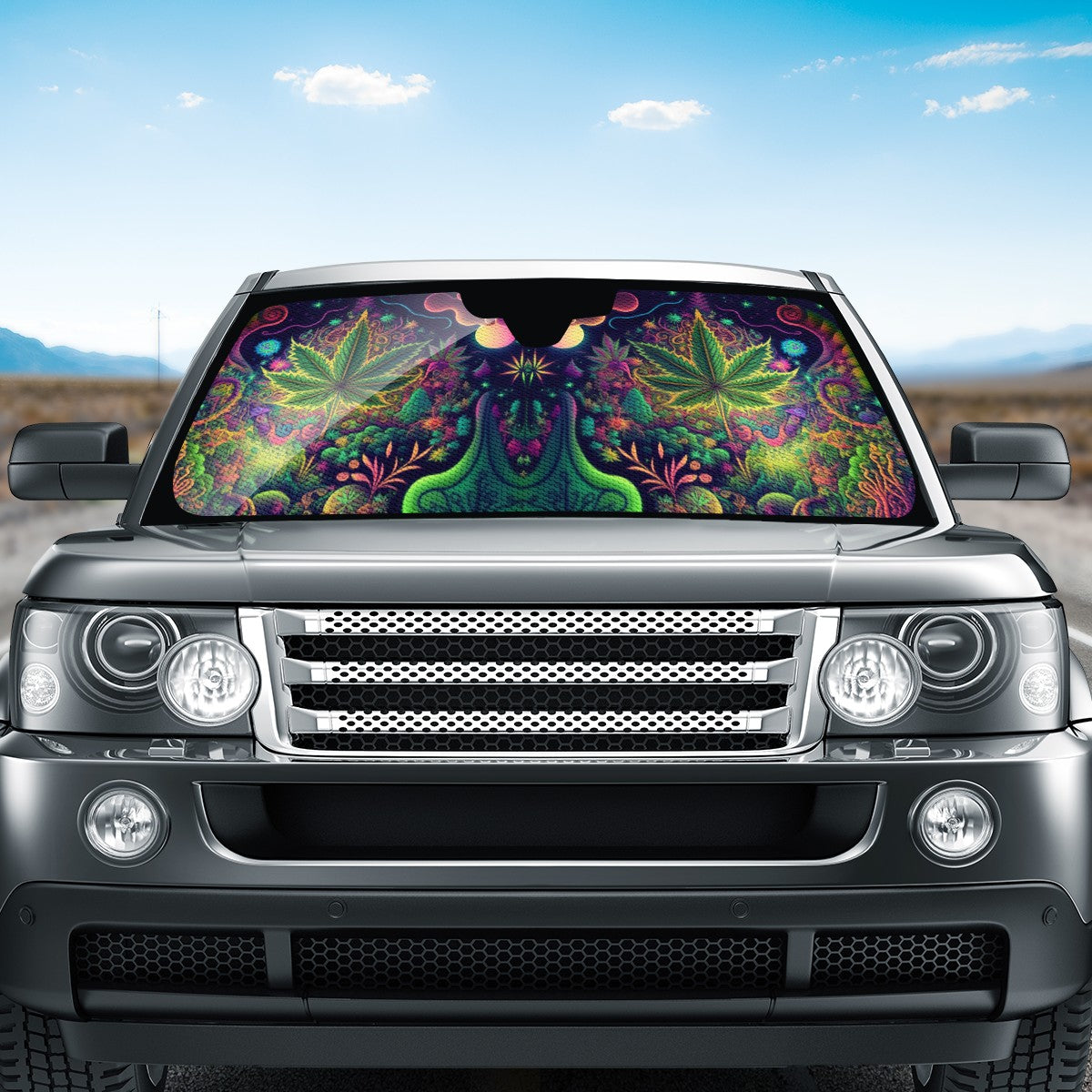 Psychedelic Green Leaf  Auto Sun Shade - Car Shade for Vehicle Windscreen Shield Sun Covers