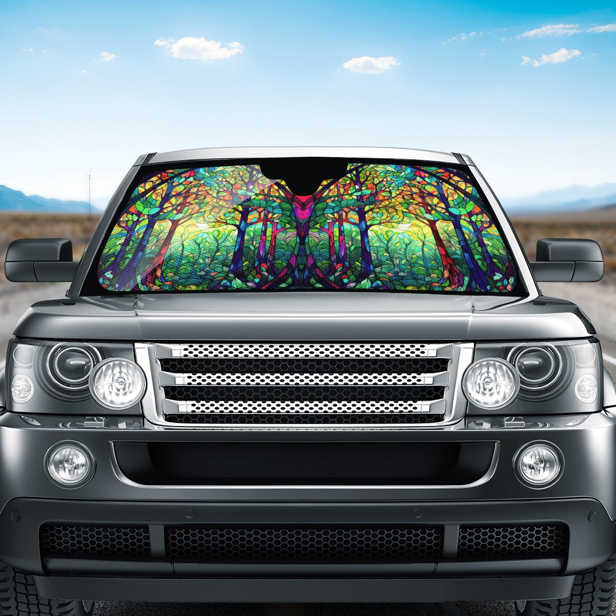 Dark Stained Glass Auto Sun Shade - Car Shade for Vehicle Windscreen Shield Sun Covers