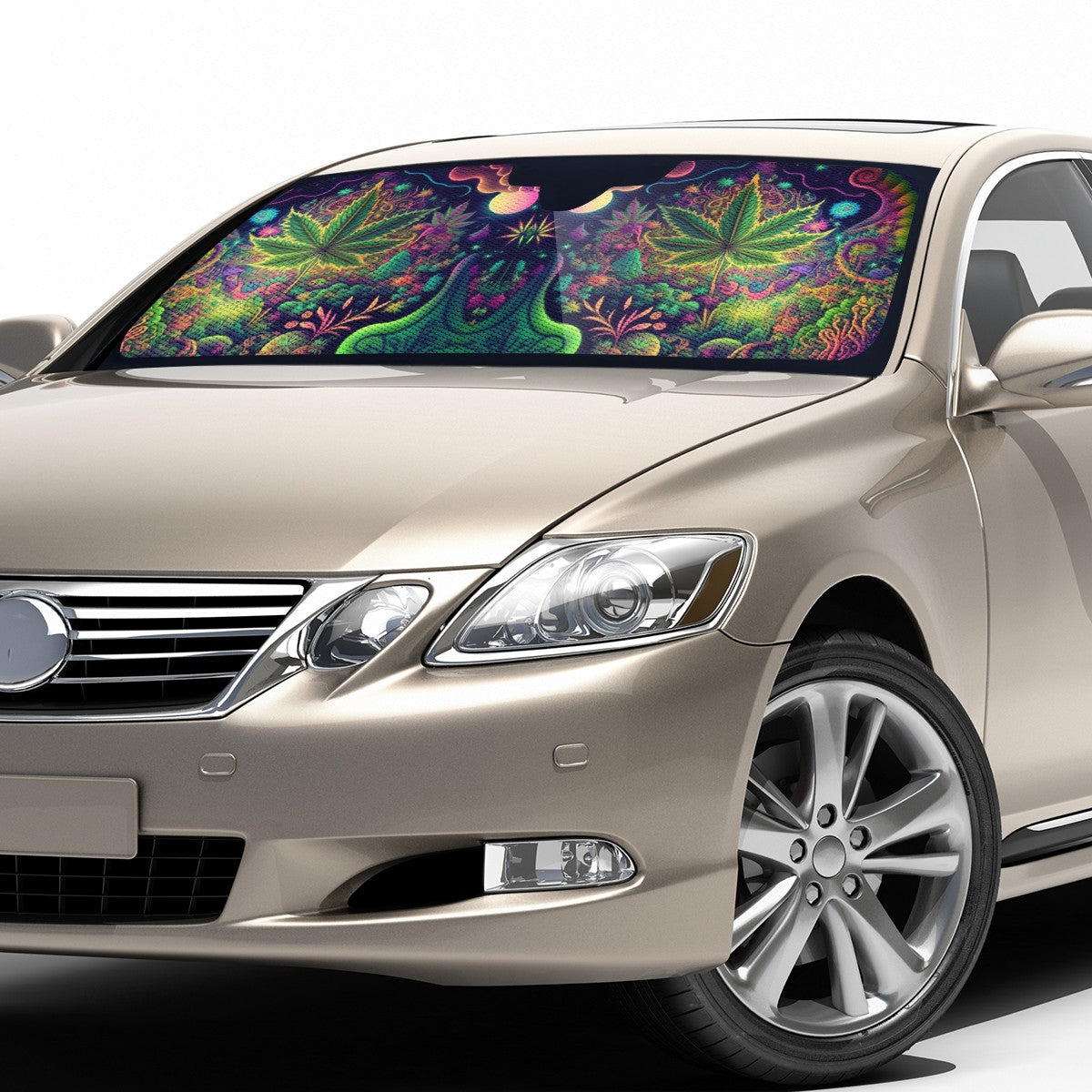 Psychedelic Green Leaf  Auto Sun Shade - Car Shade for Vehicle Windscreen Shield Sun Covers