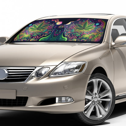 Psychedelic Green Leaf  Auto Sun Shade - Car Shade for Vehicle Windscreen Shield Sun Covers