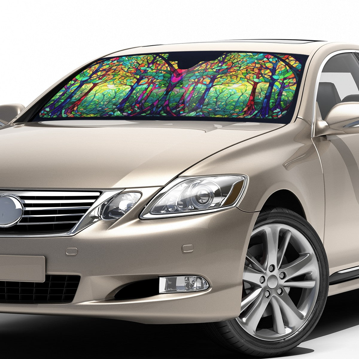 Dark Stained Glass Auto Sun Shade - Car Shade for Vehicle Windscreen Shield Sun Covers