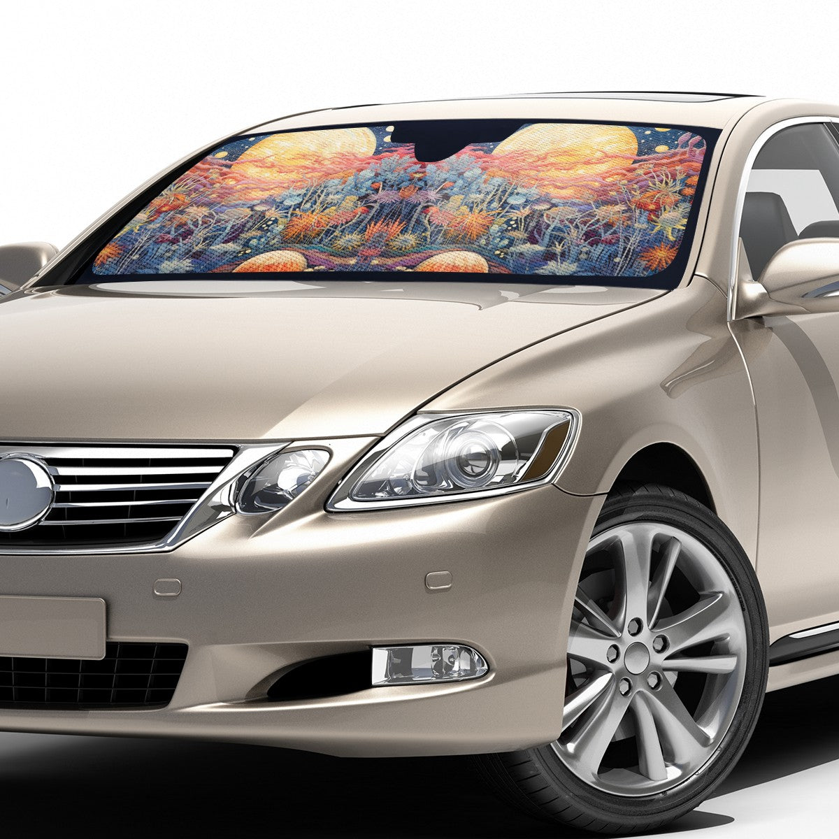 Yellow Moon Scape Auto Sun Shade - Car Shade for Vehicle Windscreen Shield Sun Covers